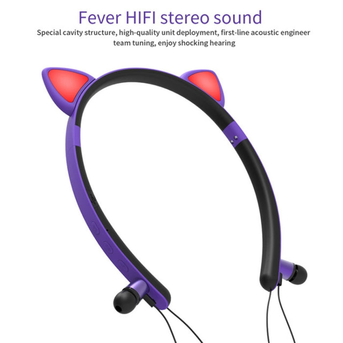 ZW29 Oreja de gato Sonido estéreo HIFI Moda Deportes portátiles al aire libre Auriculares inalámbricos Bluetooth con micrófono Luz LED brillante