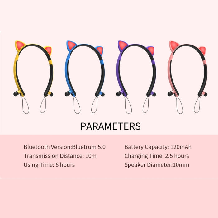 ZW29 Oreja de gato Sonido estéreo HIFI Moda Deportes portátiles al aire libre Auriculares inalámbricos Bluetooth con micrófono Luz LED brillante