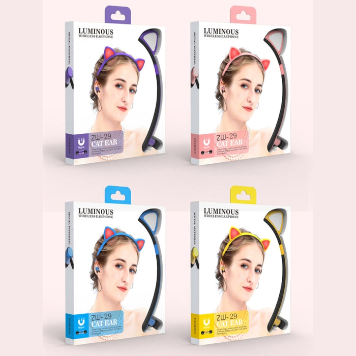ZW29 Oreja de gato Sonido estéreo HIFI Moda Deportes portátiles al aire libre Auriculares inalámbricos Bluetooth con micrófono Luz LED brillante