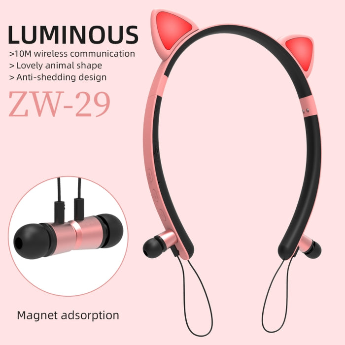 ZW29 Oreja de gato Sonido estéreo HIFI Moda Deportes portátiles al aire libre Auriculares inalámbricos Bluetooth con micrófono Luz LED brillante
