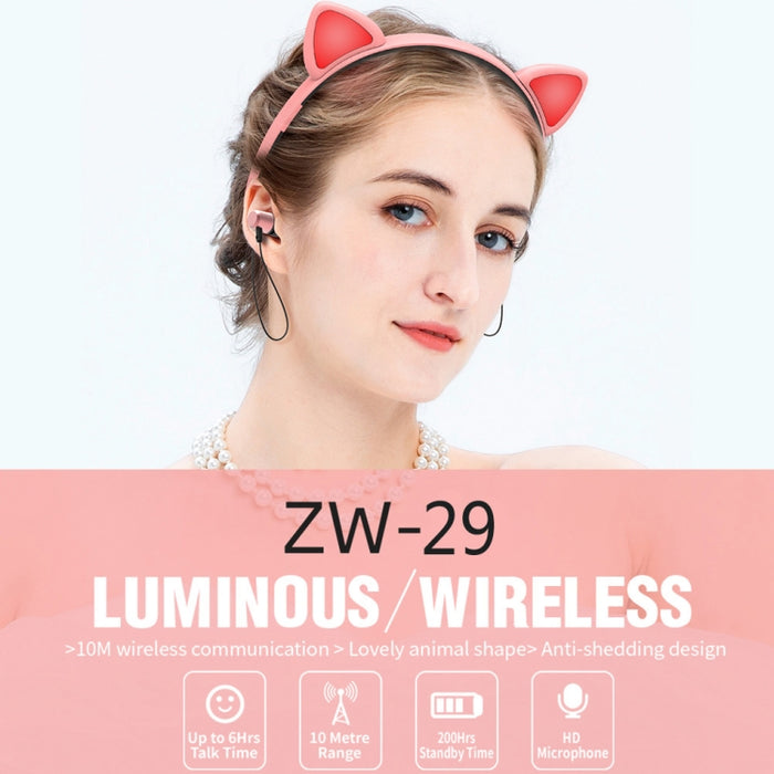 ZW29 Oreja de gato Sonido estéreo HIFI Moda Deportes portátiles al aire libre Auriculares inalámbricos Bluetooth con micrófono Luz LED brillante