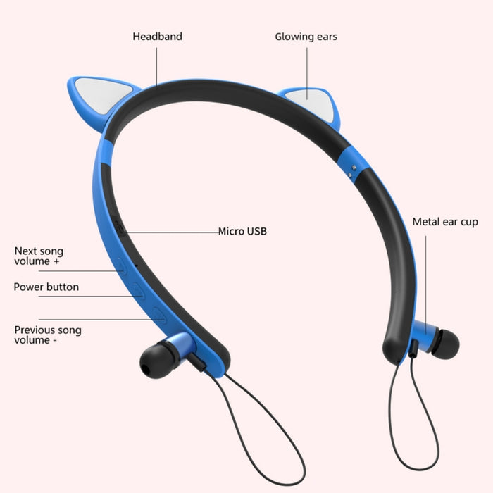 ZW29 Oreja de gato Sonido estéreo HIFI Moda Deportes portátiles al aire libre Auriculares inalámbricos Bluetooth con micrófono Luz LED brillante
