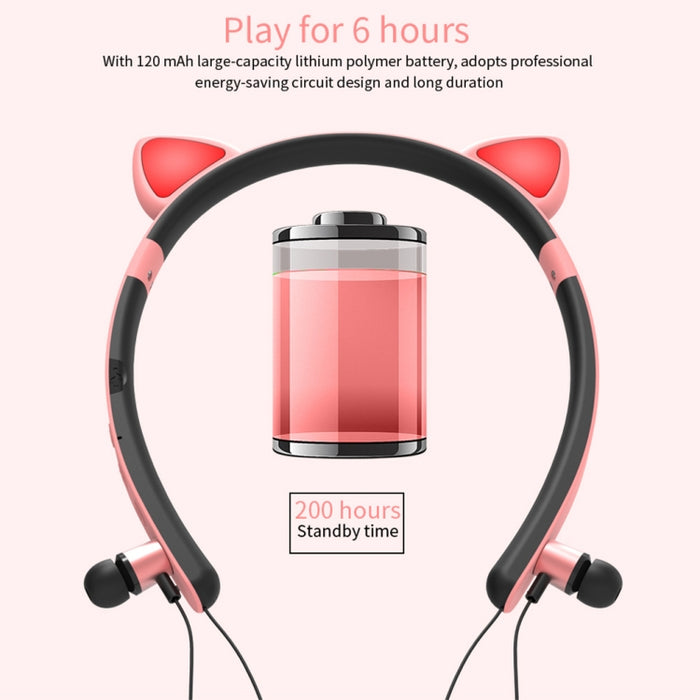 ZW29 Oreja de gato Sonido estéreo HIFI Moda Deportes portátiles al aire libre Auriculares inalámbricos Bluetooth con micrófono Luz LED brillante