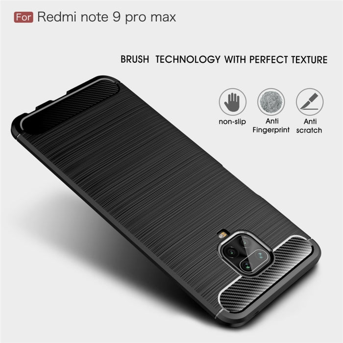 Para Xiaomi Redmi Note 9 Pro Max Funda de TPU de fibra de carbono con textura cepillada, For Redmi Note 9 Pro Max