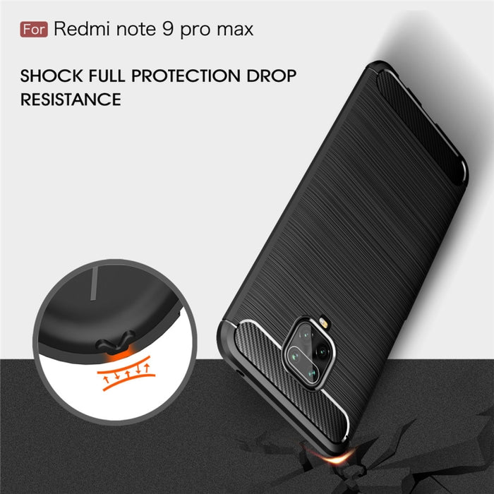 Para Xiaomi Redmi Note 9 Pro Max Funda de TPU de fibra de carbono con textura cepillada, For Redmi Note 9 Pro Max
