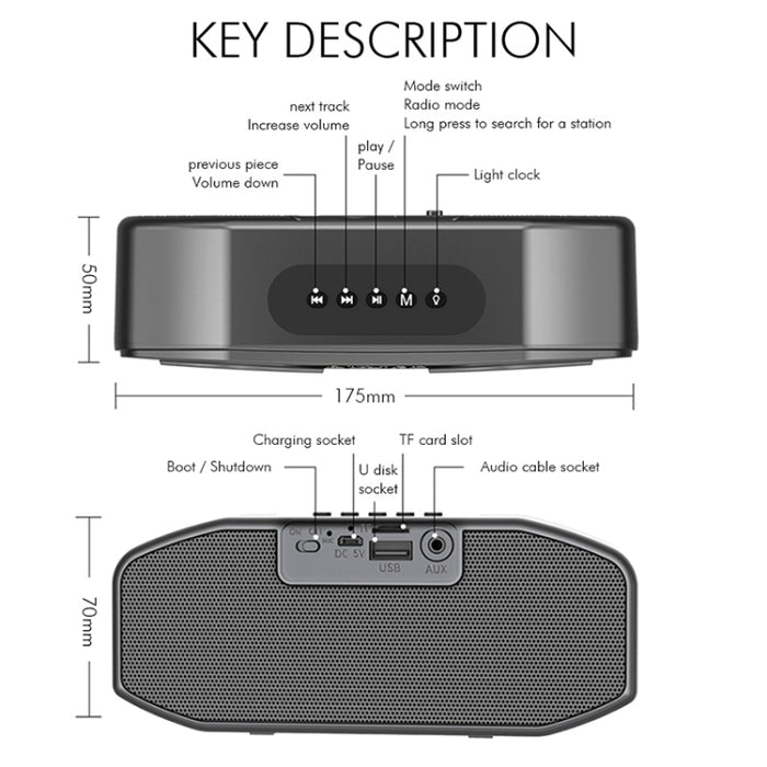 M5 Cool Owl Design Altavoz Bluetooth LED Flash Altavoz inalámbrico Radio FM Reloj despertador Tarjeta TF