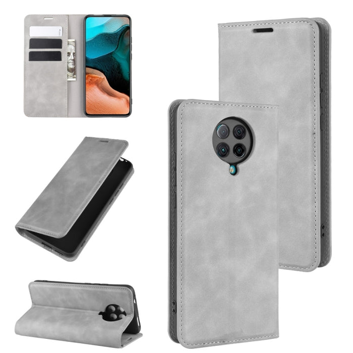 Para Xiaomi Redmi K30 Pro Estuche de cuero con succión magnética de negocios de piel retro con soporte, ranuras para tarjetas y billetera, For Redmi K30 Pro