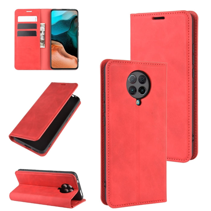 Para Xiaomi Redmi K30 Pro Estuche de cuero con succión magnética de negocios de piel retro con soporte, ranuras para tarjetas y billetera, For Redmi K30 Pro
