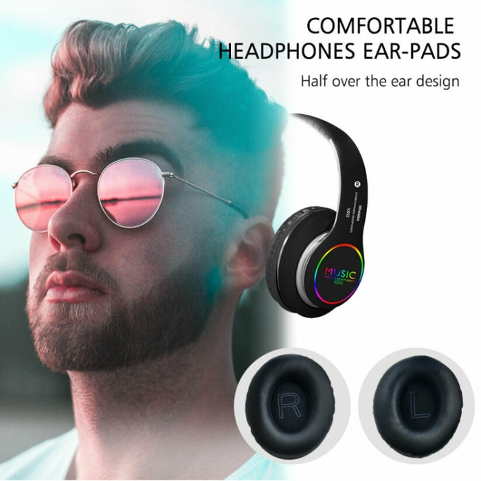 VJ033 Actualización multifunción Bluetooth 5.0 Auriculares Estéreo Inalámbrico LED Micrófono Radio FM Auriculares