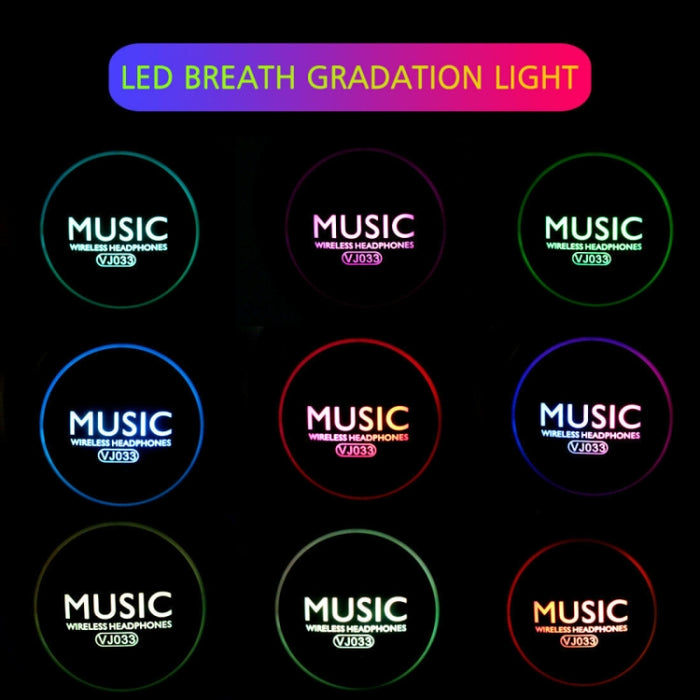 VJ033 Actualización multifunción Bluetooth 5.0 Auriculares Estéreo Inalámbrico LED Micrófono Radio FM Auriculares