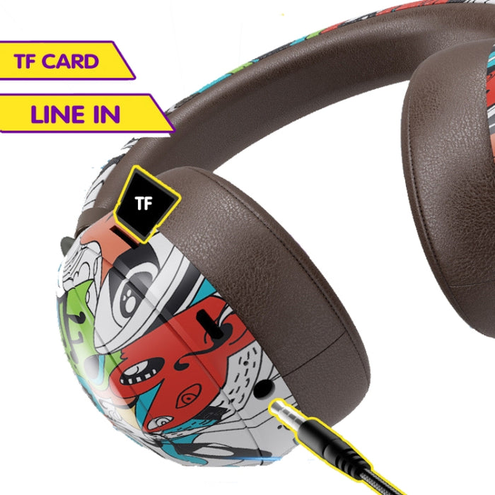 VJ086 Graffiti Auriculares Deportes inalámbricos Bluetooth Auriculares Transferencia de agua Auriculares con impresión en color, Soporte TF, FM
