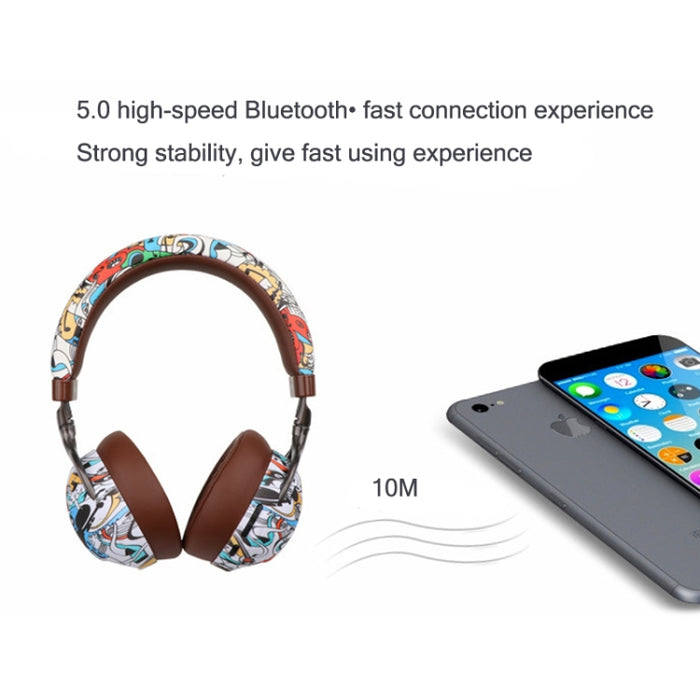 VJ086 Graffiti Auriculares Deportes inalámbricos Bluetooth Auriculares Transferencia de agua Auriculares con impresión en color, Soporte TF, FM