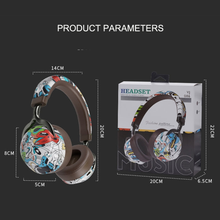 VJ086 Graffiti Auriculares Deportes inalámbricos Bluetooth Auriculares Transferencia de agua Auriculares con impresión en color, Soporte TF, FM
