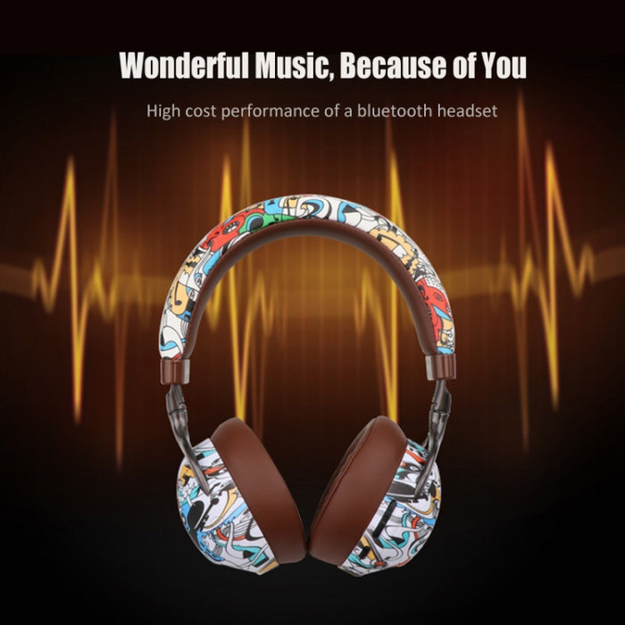 VJ086 Graffiti Auriculares Deportes inalámbricos Bluetooth Auriculares Transferencia de agua Auriculares con impresión en color, Soporte TF, FM