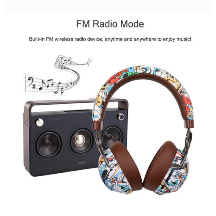 VJ086 Graffiti Auriculares Deportes inalámbricos Bluetooth Auriculares Transferencia de agua Auriculares con impresión en color, Soporte TF, FM