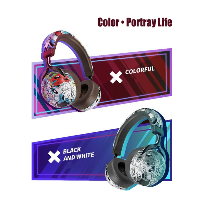 VJ086 Graffiti Auriculares Deportes inalámbricos Bluetooth Auriculares Transferencia de agua Auriculares con impresión en color, Soporte TF, FM