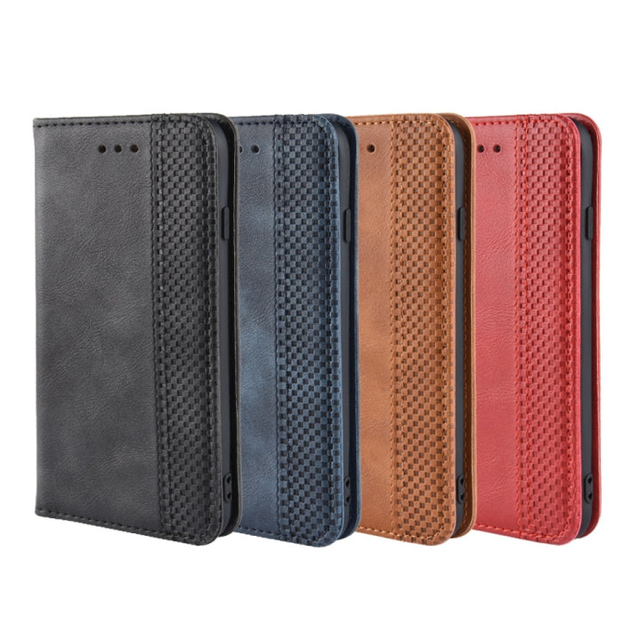 Para iPhone SE (2020) Funda de cuero con tapa horizontal con textura de caballo loco retro con hebilla magnética, con soporte, ranuras para tarjetas y marco de fotos, For iPhone SE 2022 / SE 2020