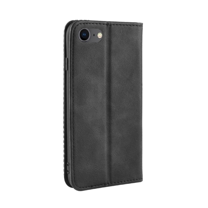 Para iPhone SE (2020) Funda de cuero con tapa horizontal con textura de caballo loco retro con hebilla magnética, con soporte, ranuras para tarjetas y marco de fotos, For iPhone SE 2022 / SE 2020