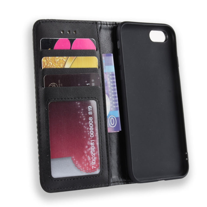 Para iPhone SE (2020) Funda de cuero con tapa horizontal con textura de caballo loco retro con hebilla magnética, con soporte, ranuras para tarjetas y marco de fotos, For iPhone SE 2022 / SE 2020