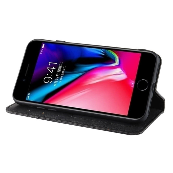Para iPhone SE (2020) Funda de cuero con tapa horizontal con textura de caballo loco retro con hebilla magnética, con soporte, ranuras para tarjetas y marco de fotos, For iPhone SE 2022 / SE 2020