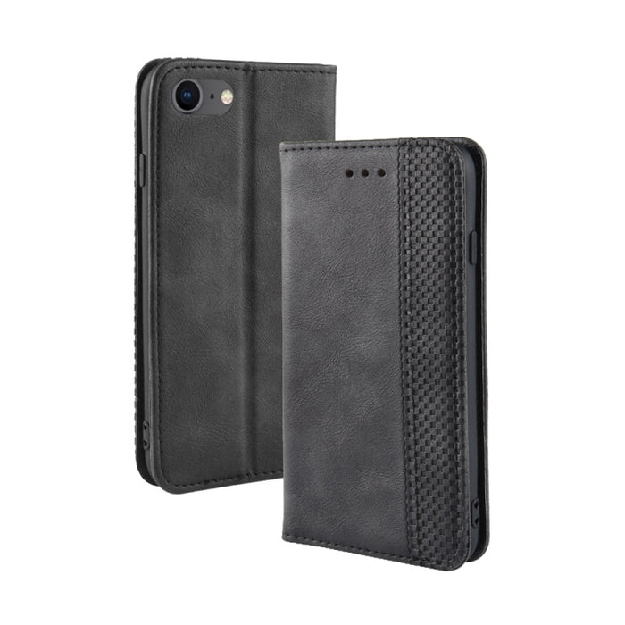 Para iPhone SE (2020) Funda de cuero con tapa horizontal con textura de caballo loco retro con hebilla magnética, con soporte, ranuras para tarjetas y marco de fotos, For iPhone SE 2022 / SE 2020