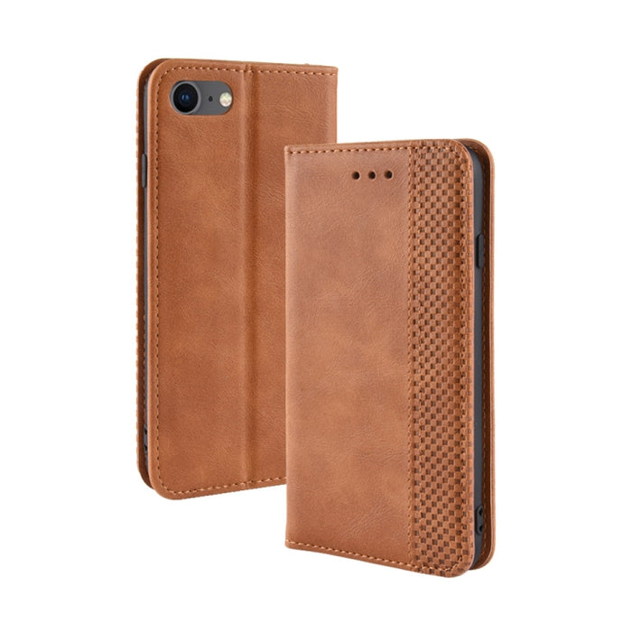 Para iPhone SE (2020) Funda de cuero con tapa horizontal con textura de caballo loco retro con hebilla magnética, con soporte, ranuras para tarjetas y marco de fotos, For iPhone SE 2022 / SE 2020