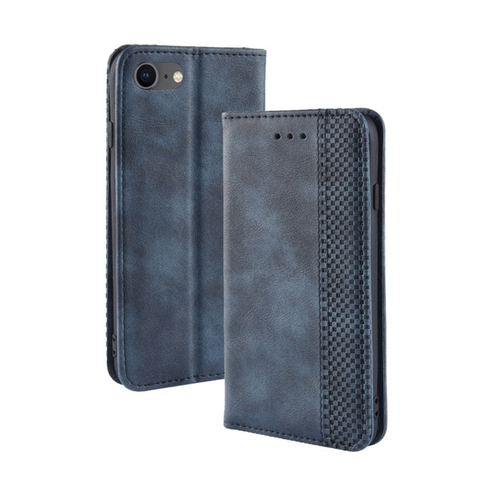 Para iPhone SE (2020) Funda de cuero con tapa horizontal con textura de caballo loco retro con hebilla magnética, con soporte, ranuras para tarjetas y marco de fotos, For iPhone SE 2022 / SE 2020