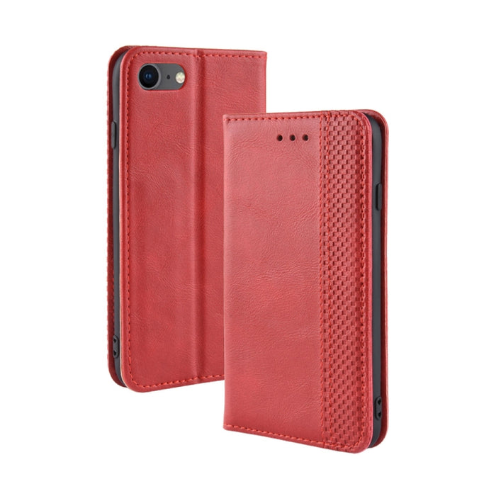 Para iPhone SE (2020) Funda de cuero con tapa horizontal con textura de caballo loco retro con hebilla magnética, con soporte, ranuras para tarjetas y marco de fotos, For iPhone SE 2022 / SE 2020
