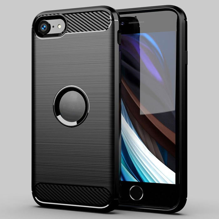 Para iPhone SE 2020 Funda de TPU de fibra de carbono con textura cepillada