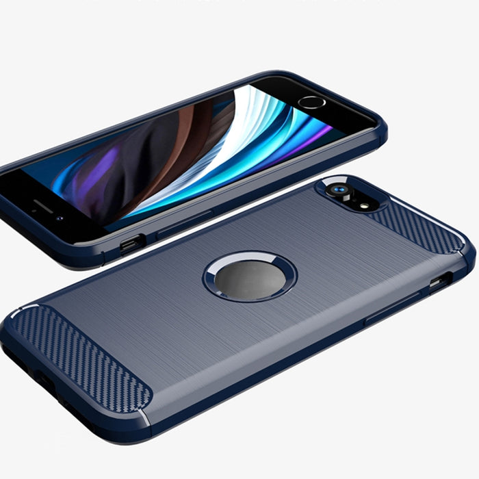 Para iPhone SE 2020 Funda de TPU de fibra de carbono con textura cepillada