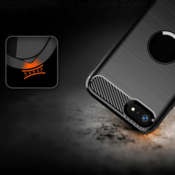 Para iPhone SE 2020 Funda de TPU de fibra de carbono con textura cepillada