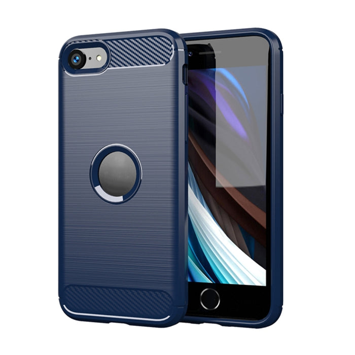 Para iPhone SE 2020 Funda de TPU de fibra de carbono con textura cepillada