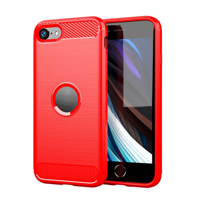 Para iPhone SE 2020 Funda de TPU de fibra de carbono con textura cepillada