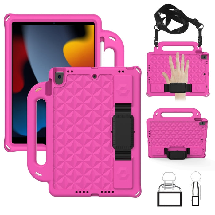 Funda protectora plana a prueba de caídas para niños de EVA con diseño de espalda de diamante con correa, For iPad 10.2 2021 / 2020 / 2019/ Pro 10.5