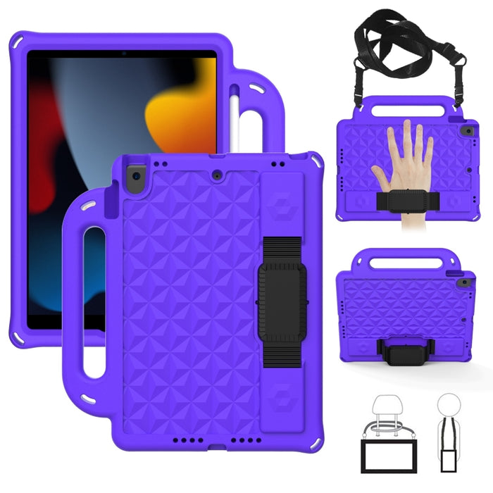 Funda protectora plana a prueba de caídas para niños de EVA con diseño de espalda de diamante con correa, For iPad 10.2 2021 / 2020 / 2019/ Pro 10.5