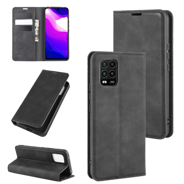 Para Xiaomi Mi Note 10 Lite 5g Funda de cuero de succión magnética de negocios de piel retro con soporte y ranuras para tarjetas y billetera, For Xiaomi Mi 10 Lite 5G