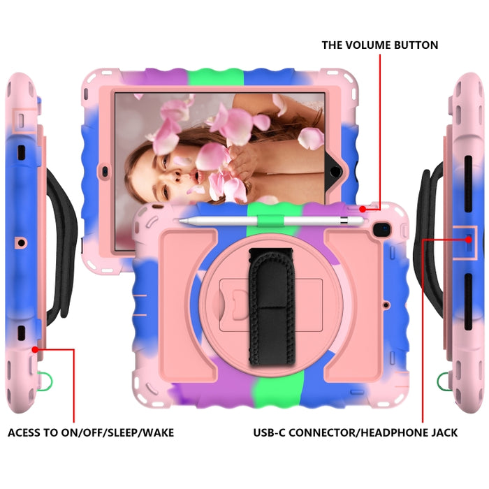 Para iPad 9.7 (2018) y (2017) Rotación de 360 grados PC + Estuche combinado de silicona a prueba de golpes con soporte y correa de mano y correa para el cuello, For iPad 9.7 (2018)