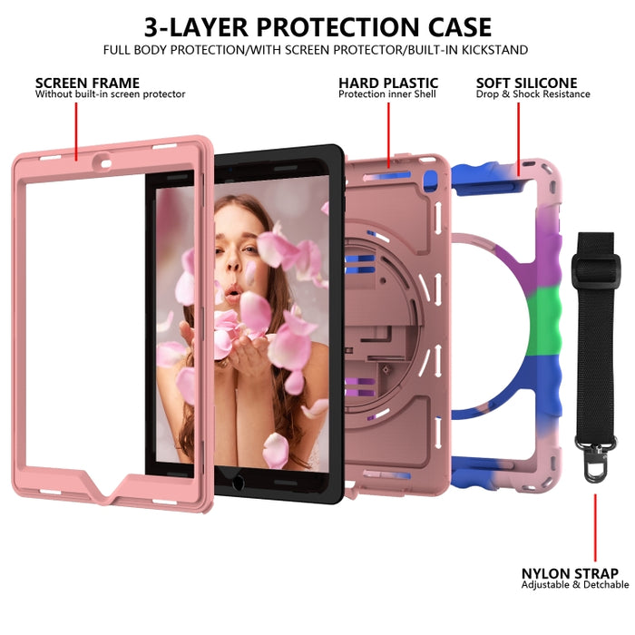 Para iPad 9.7 (2018) y (2017) Rotación de 360 grados PC + Estuche combinado de silicona a prueba de golpes con soporte y correa de mano y correa para el cuello, For iPad 9.7 (2018)