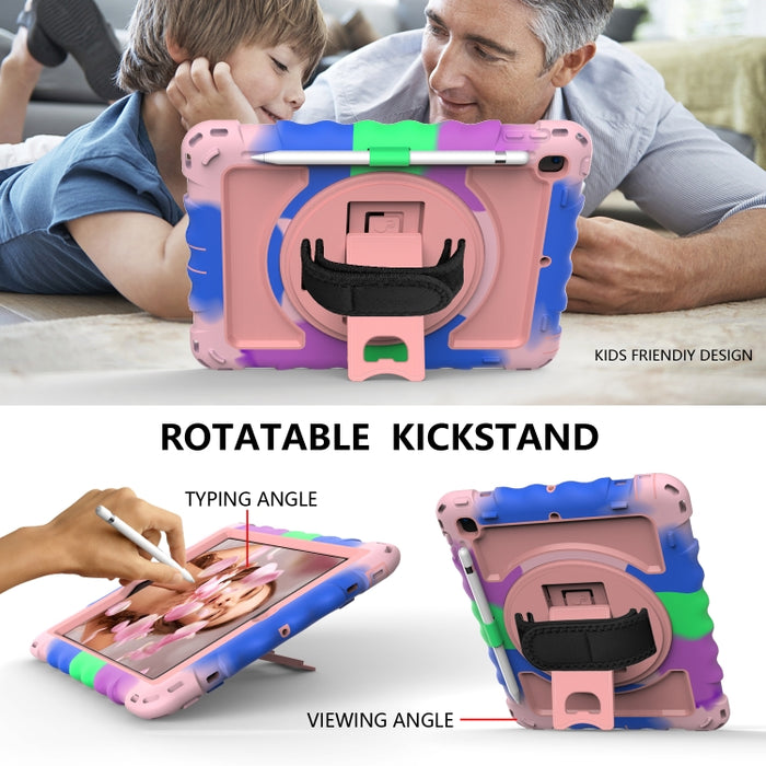 Para iPad 9.7 (2018) y (2017) Rotación de 360 grados PC + Estuche combinado de silicona a prueba de golpes con soporte y correa de mano y correa para el cuello, For iPad 9.7 (2018)