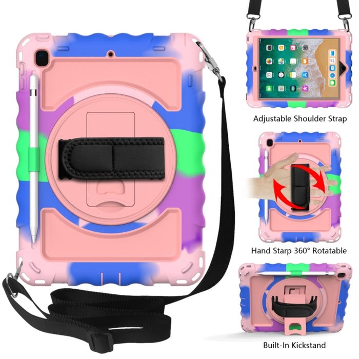 Para iPad 9.7 (2018) y (2017) Rotación de 360 grados PC + Estuche combinado de silicona a prueba de golpes con soporte y correa de mano y correa para el cuello, For iPad 9.7 (2018)