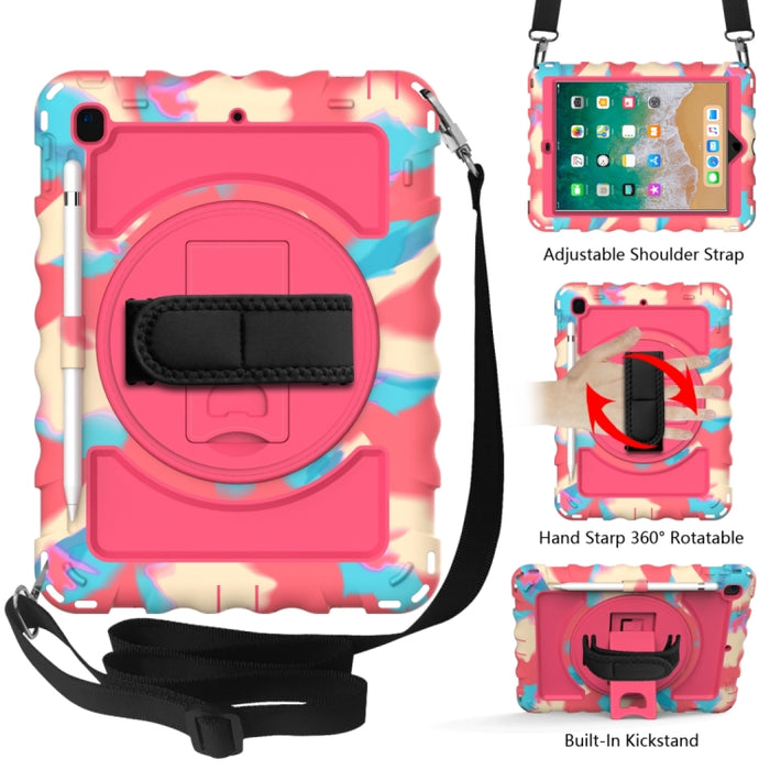 Para iPad 9.7 (2018) y (2017) Rotación de 360 grados PC + Estuche combinado de silicona a prueba de golpes con soporte y correa de mano y correa para el cuello, For iPad 9.7 (2018)