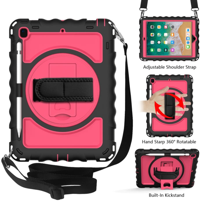 Para iPad 9.7 (2018) y (2017) Rotación de 360 grados PC + Estuche combinado de silicona a prueba de golpes con soporte y correa de mano y correa para el cuello, For iPad 9.7 (2018)