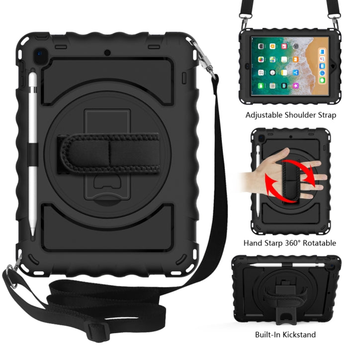 Para iPad 9.7 (2018) y (2017) Rotación de 360 grados PC + Estuche combinado de silicona a prueba de golpes con soporte y correa de mano y correa para el cuello, For iPad 9.7 (2018)