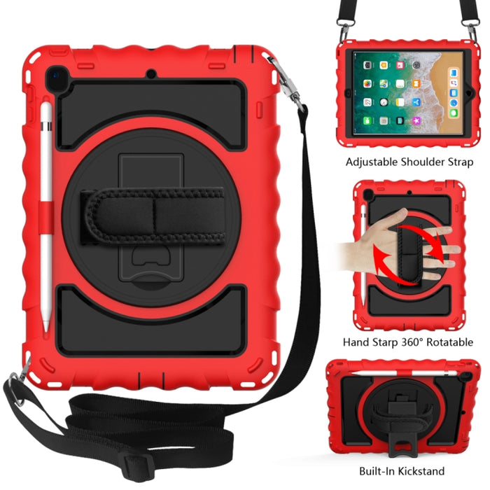 Para iPad 9.7 (2018) y (2017) Rotación de 360 grados PC + Estuche combinado de silicona a prueba de golpes con soporte y correa de mano y correa para el cuello, For iPad 9.7 (2018)