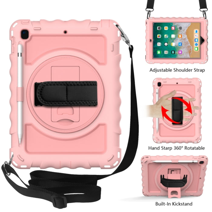 Para iPad 9.7 (2018) y (2017) Rotación de 360 grados PC + Estuche combinado de silicona a prueba de golpes con soporte y correa de mano y correa para el cuello, For iPad 9.7 (2018)