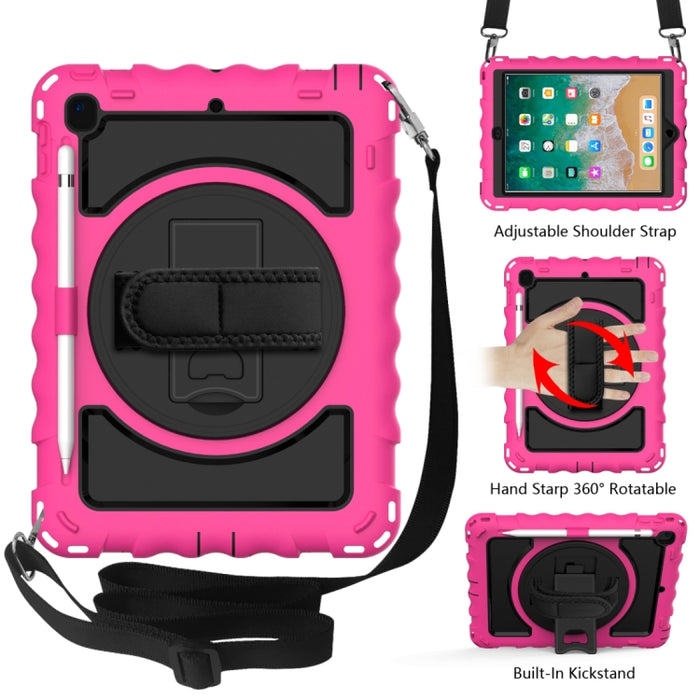 Para iPad 9.7 (2018) y (2017) Rotación de 360 grados PC + Estuche combinado de silicona a prueba de golpes con soporte y correa de mano y correa para el cuello, For iPad 9.7 (2018)