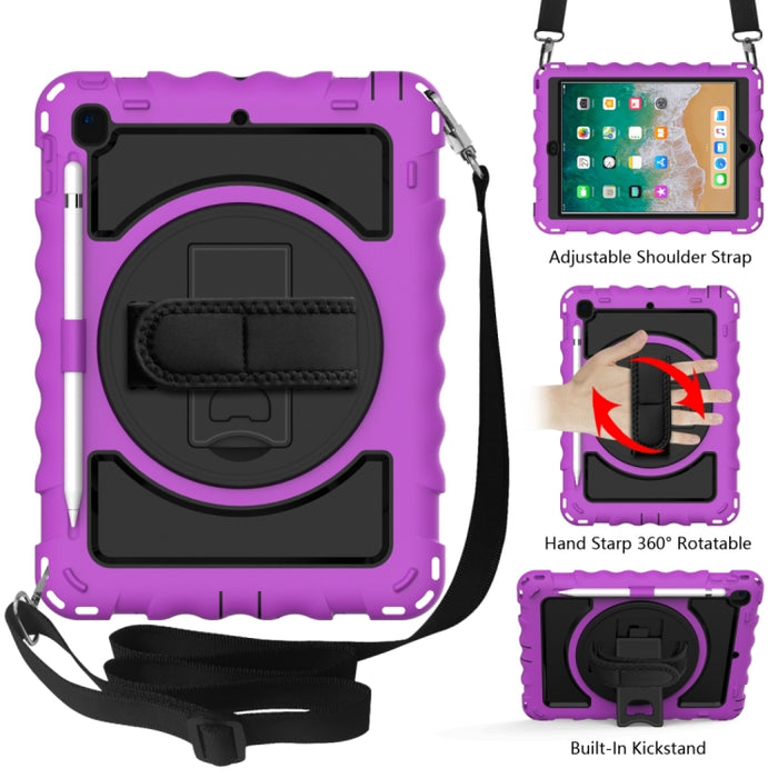 Para iPad 9.7 (2018) y (2017) Rotación de 360 grados PC + Estuche combinado de silicona a prueba de golpes con soporte y correa de mano y correa para el cuello, For iPad 9.7 (2018)