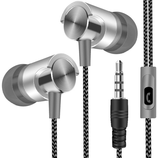 Auriculares con cable de metal, auriculares con sonido súper bajo, auriculares deportivos intrauditivos con micrófono para Xiaomi, Samsung, Huawei