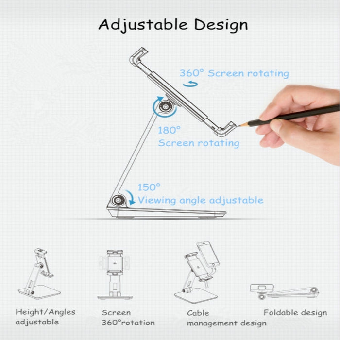 AP-7X Soporte universal de aluminio para montaje en escritorio para teléfono y tableta de 4,7 a 9,7 pulgadas