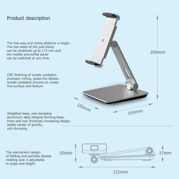 AP-7X Soporte universal de aluminio para montaje en escritorio para teléfono y tableta de 4,7 a 9,7 pulgadas